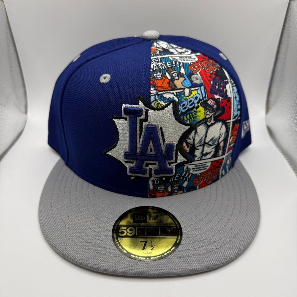 New Era 59FIFTY Los Angeles Dodgers Comic‎ Book Graphic Fitted Hat 7 1/2 Blue